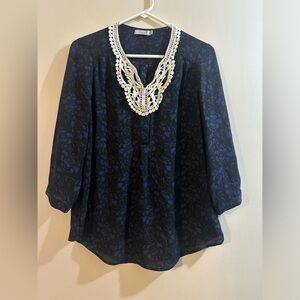 Dahlia Elegant Navy Blue Women's Top with Lace Detail